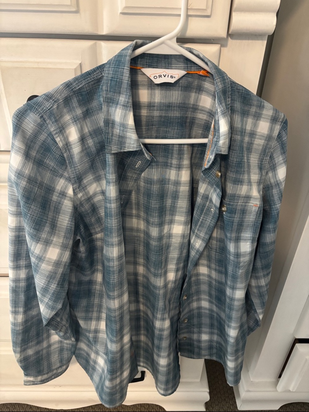 Orvis Teal-Blue Plaid Casual Button-Down Shirt